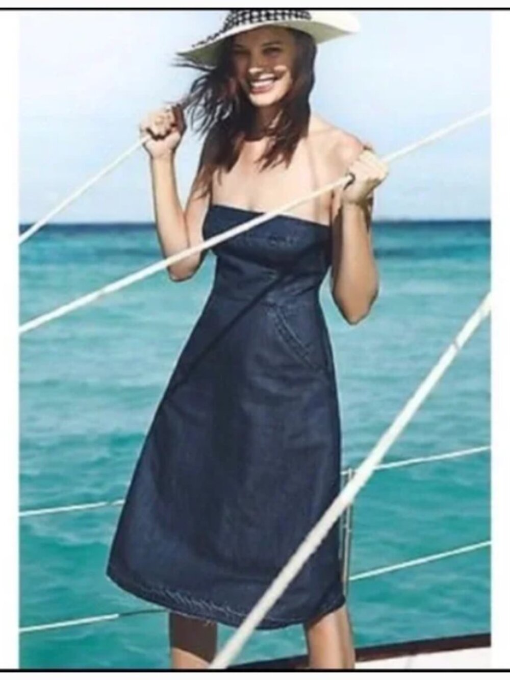 Anthropologie Holding Horses strapless‎ denim midi dress 0